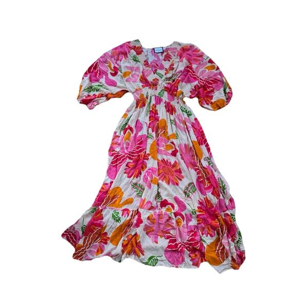 Gold & Silver Paris Maxi Floral Cotton Dress Flare M/L A001828 - Picture 2 of 9